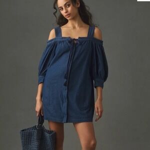 NWT Anthropologie Plenty by Tracy Reese Denim Mini Dress Boho Brunch Size XXS